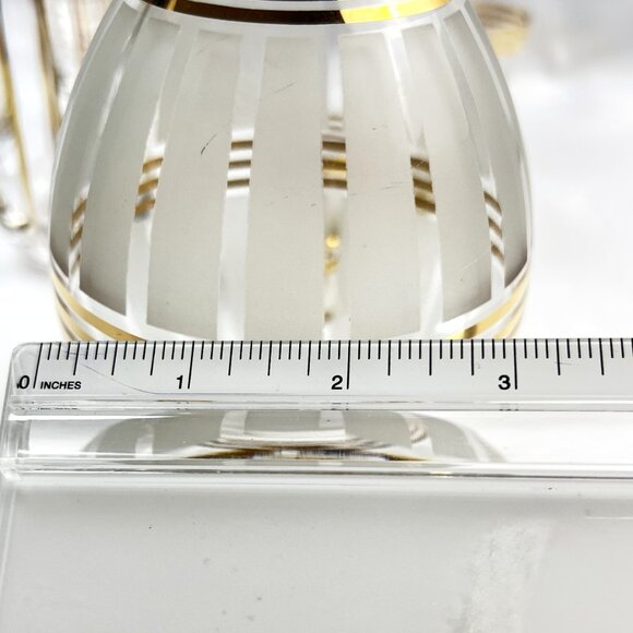 Frosted Vintage Glass Decanter Set Gold Striped with Stopper & 3 Stemmed Glasses - Picture 9 of 11